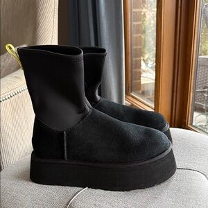 UGG WOMEN CLASSIC DIPPER BLACK SUEDE WINTER ANKLE BOOT